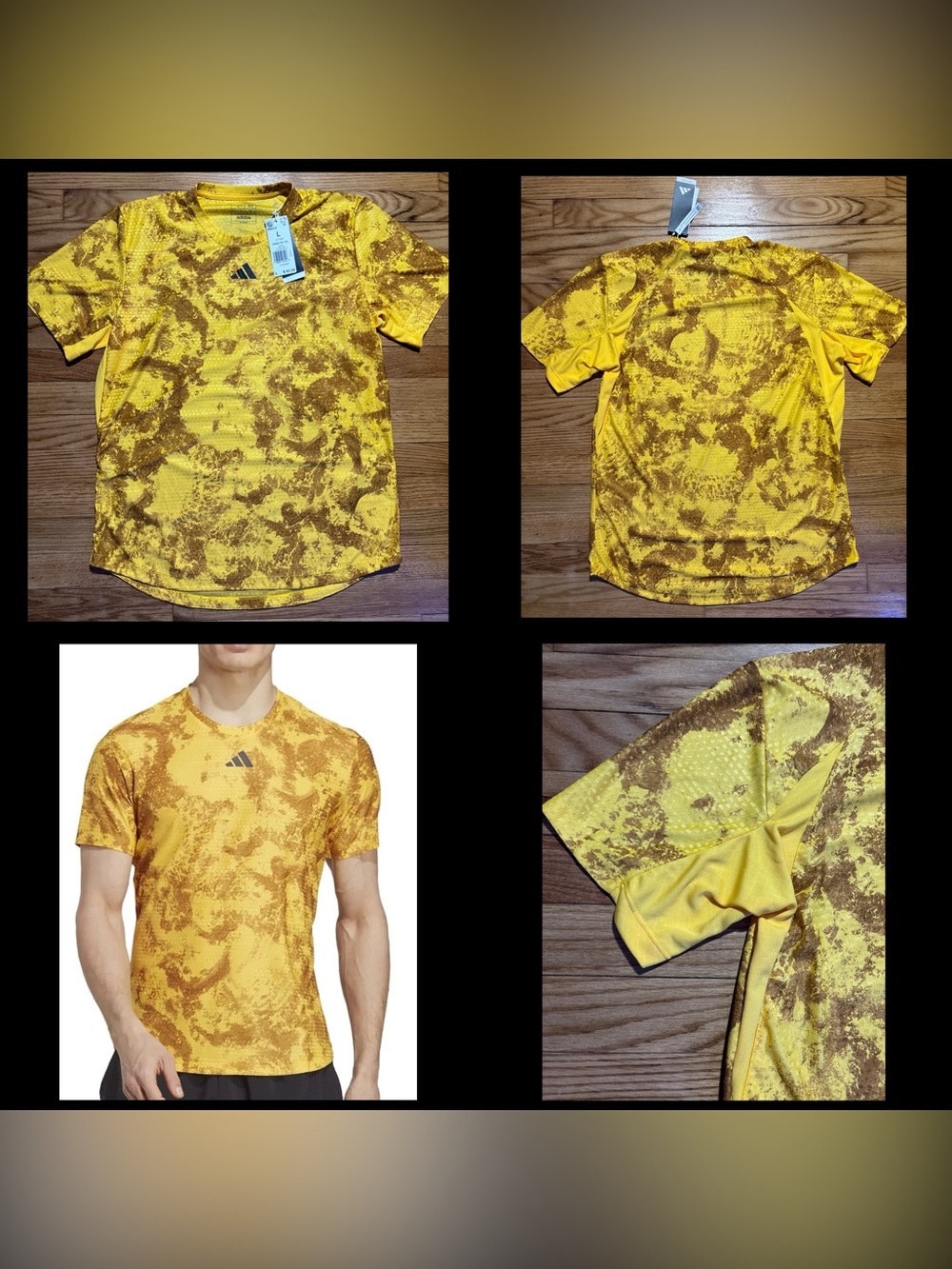 Adidas Men's Tennis Paris Heat.RDY FREELIFT Slim FIT T-Shirt, Bold Gold sz L NEW